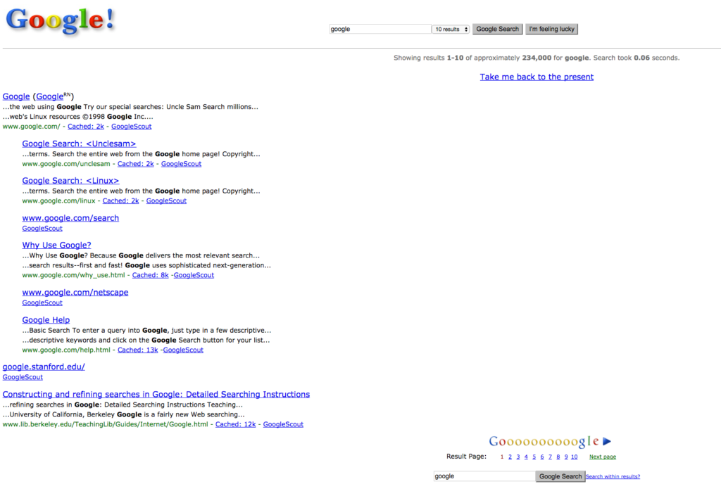 Google SERP 1998 Görüntüsü