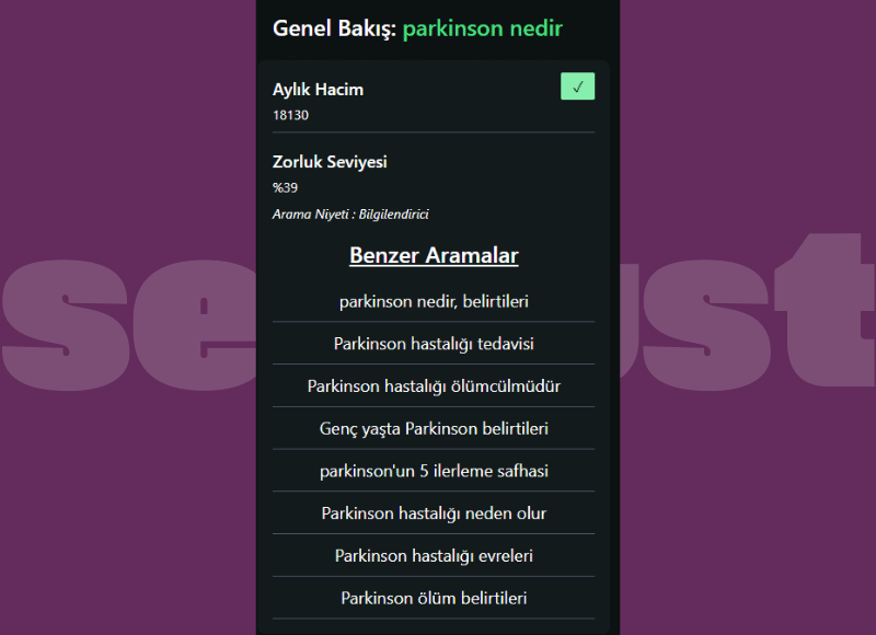 Semust Benzer Aramalar Bulucu verisi