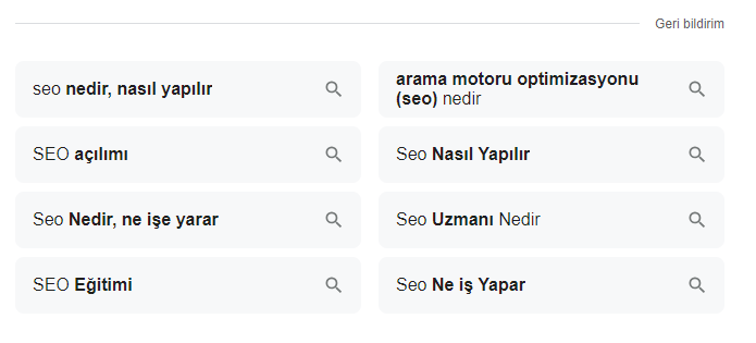 serp özelliği benzer aramalar