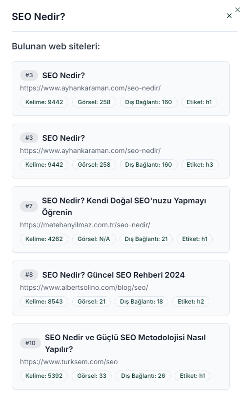 serp'te bulunan sıralama alan sitelerin soruları